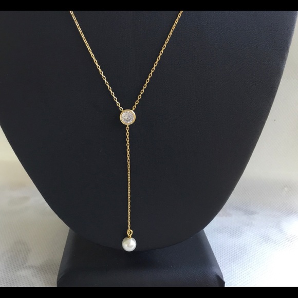 Sale $36 Firm! 14K Gold Plated Necklace with CZ & Faux Pearl - Picture 4 of 12